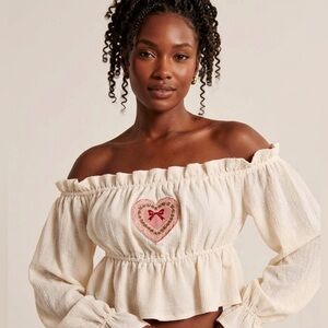 BUCKETLIST Cream Blouse with Pink Heart Detail for Valentines Day